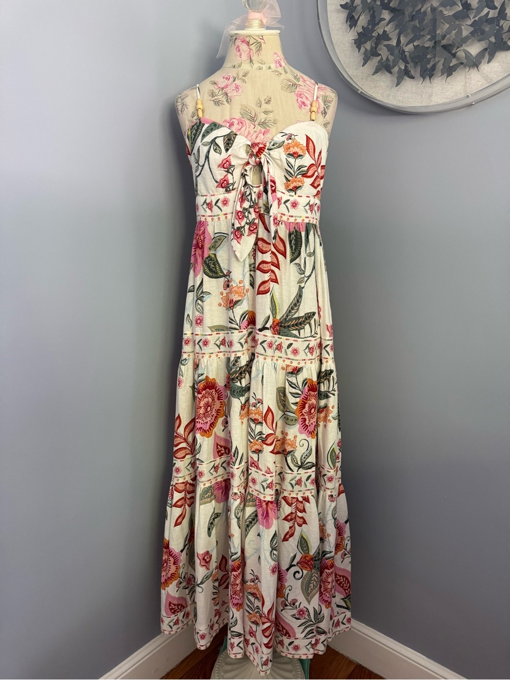 🆕 House of Harlow 1960 White Maxi Dress with Pink & Green Floral Print